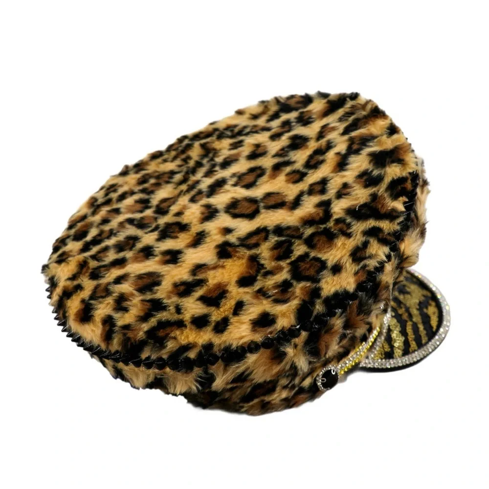 Festival Season! Nu Shuz Costumes Leopard Print Faux Fur Embellished Plush Hat